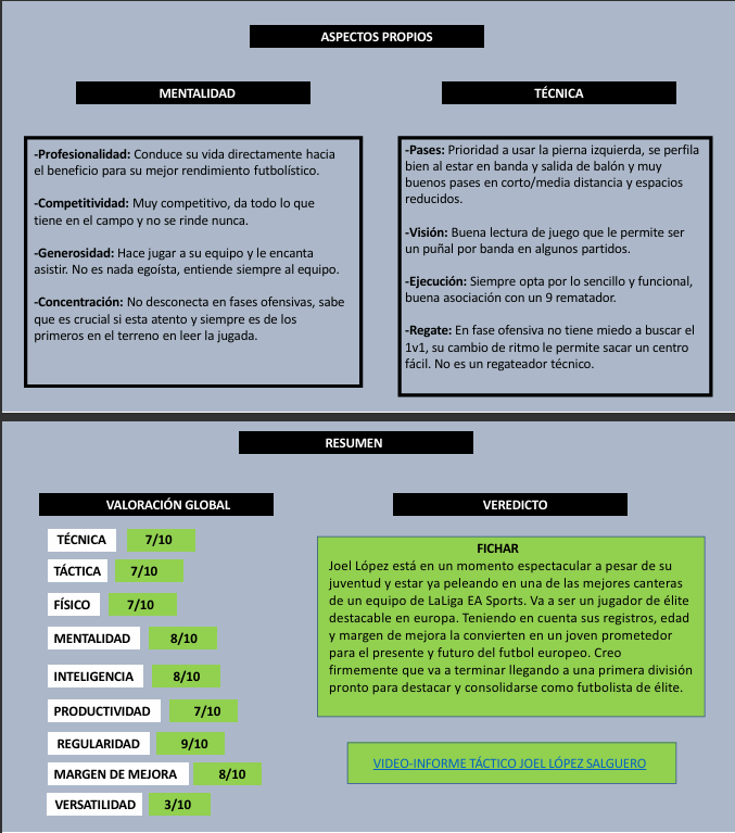Informe ejemplo de informe profesional realizado por un ojeador scout