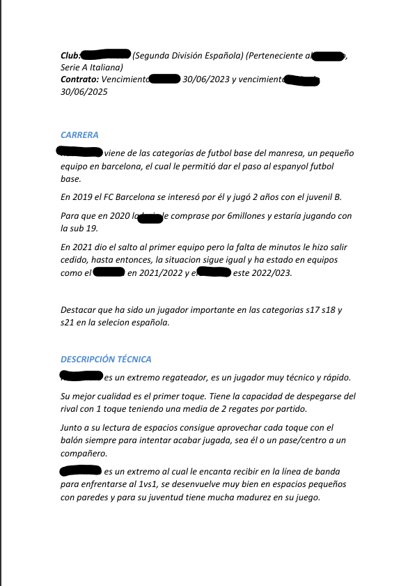 Informe ejemplo de informe experto realizado por un ojeador scout