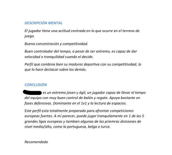 Informe ejemplo de informe experto realizado por un ojeador scout